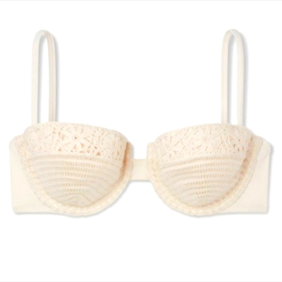 🆕Shade & Shore Crochet Underwire Swimsuit Bikini Top Off-White / Cream Size 34B - Picture 2 of 10